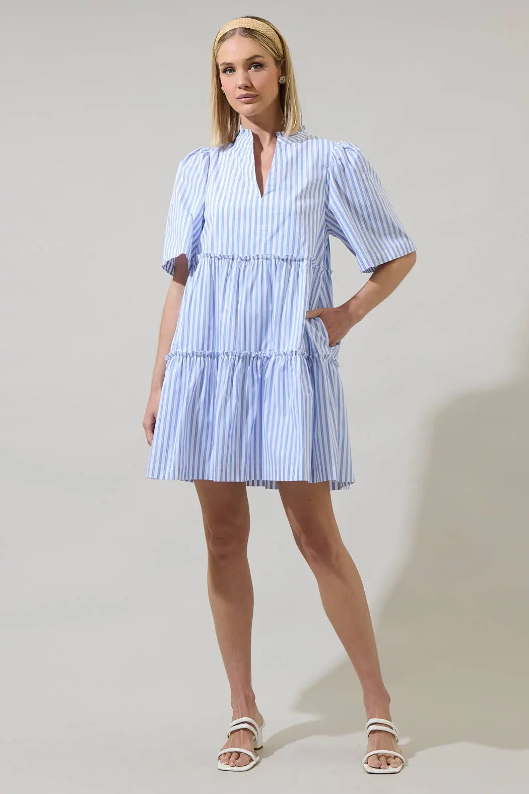 Boe Striped Dixie Split Neck Shift Dress - Dresses