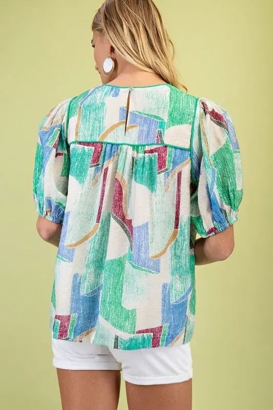 Brynlee Palm Puff Sleeve Top - Tops