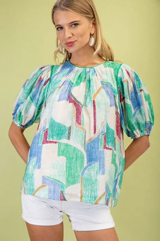 Brynlee Palm Puff Sleeve Top - Tops
