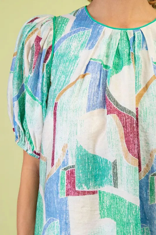 Brynlee Palm Puff Sleeve Top - Tops