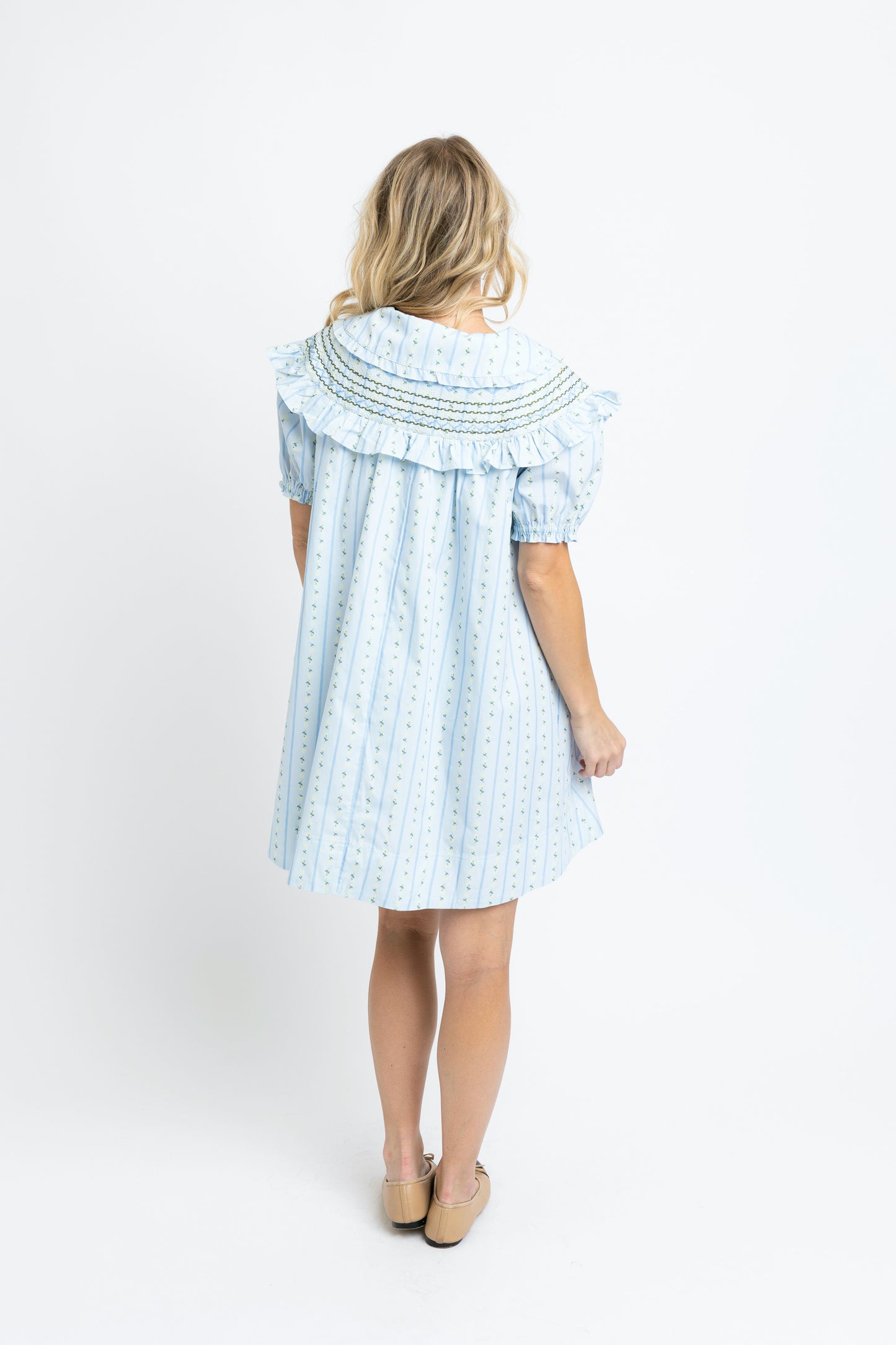 The Juliette Peter Pan Stitch Dress (Blue Blossom Stripe) Karlie