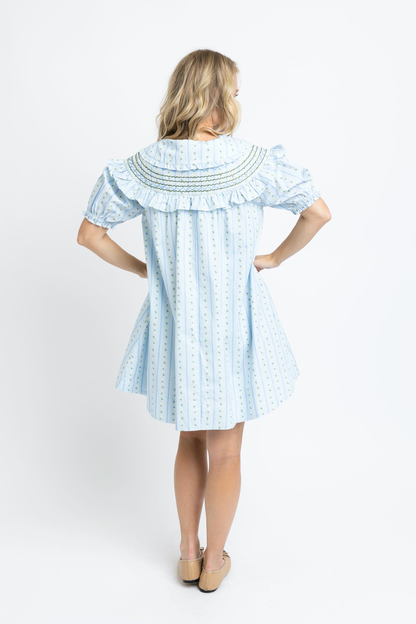 The Juliette Peter Pan Stitch Dress (Blue Blossom Stripe) Karlie