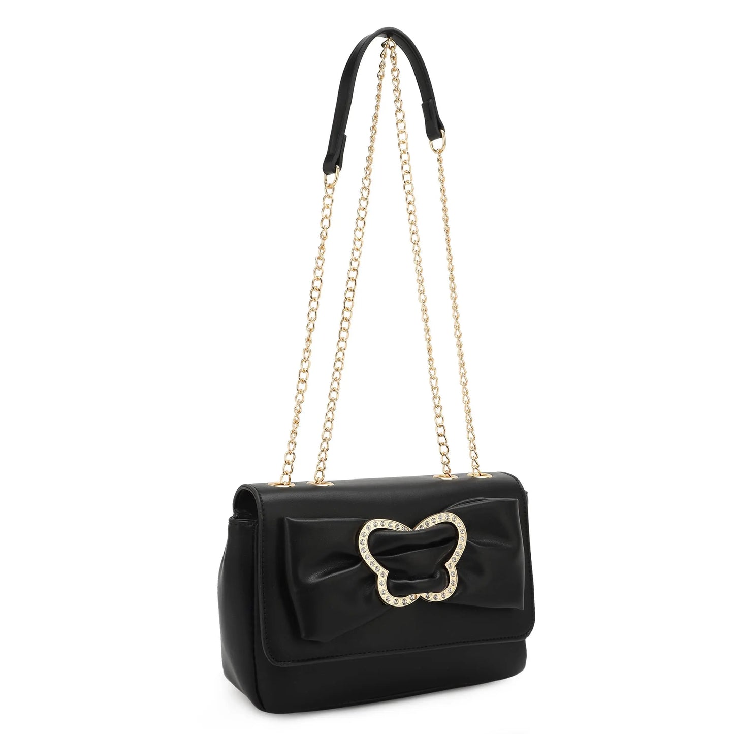 KAYLA+AVA Celine shoulder bag with butterfly bow, stylish bag featuring a sleek design and elegant bow detail.