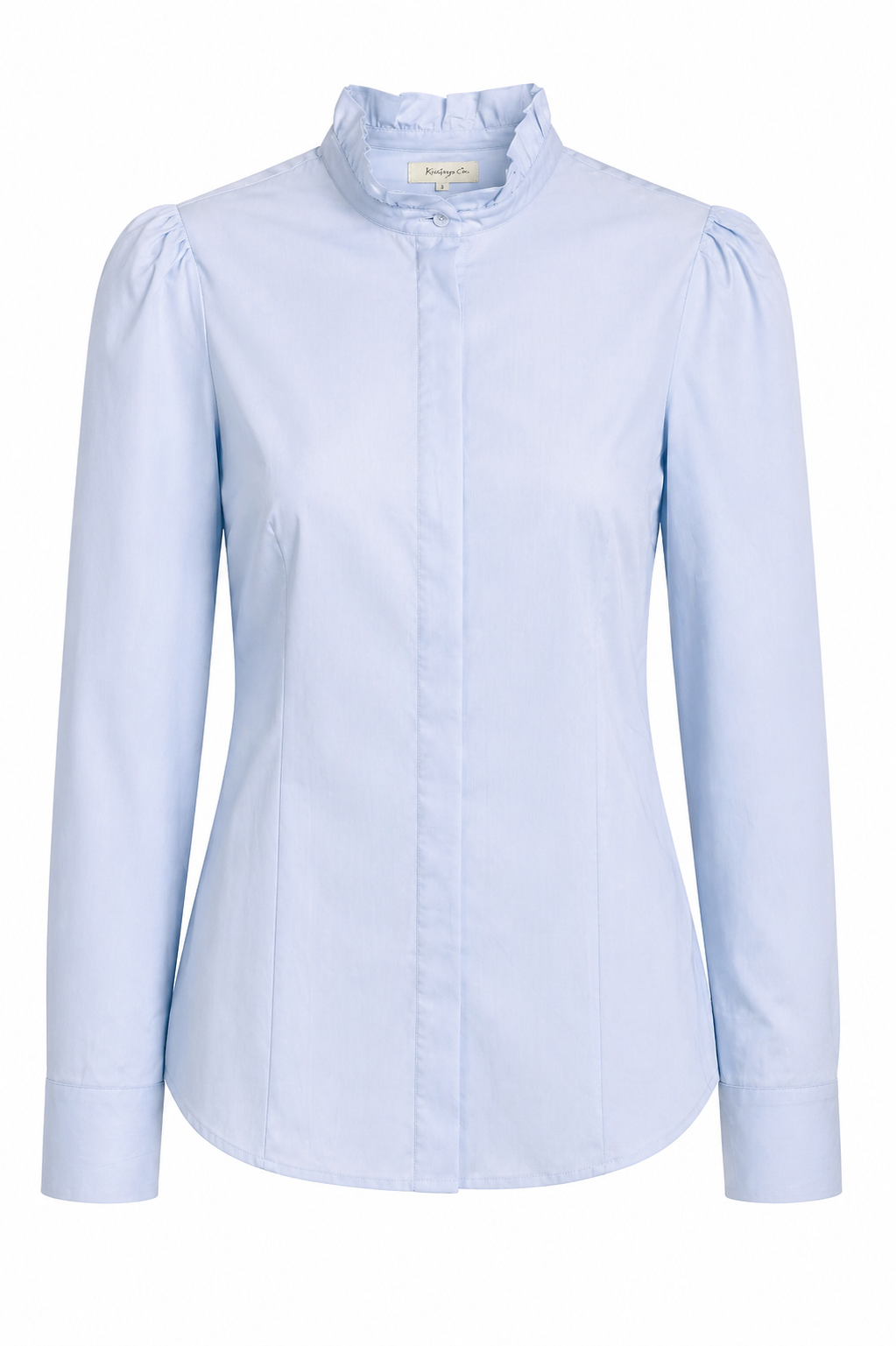 Aubrey Kathryn Co Brit Ruffled Blouse featuring delicate ruffles and a feminine design, styled as a fashionable women's top.