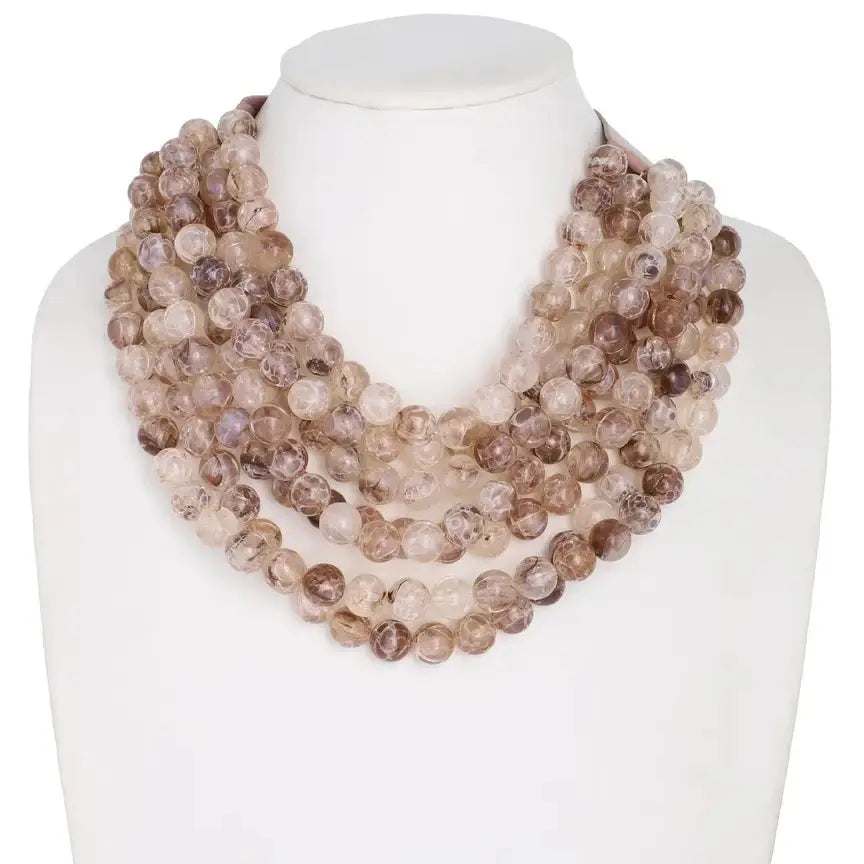 Chunky Beaded Faux Leather Necklace – Tan Alice & Elizabeth