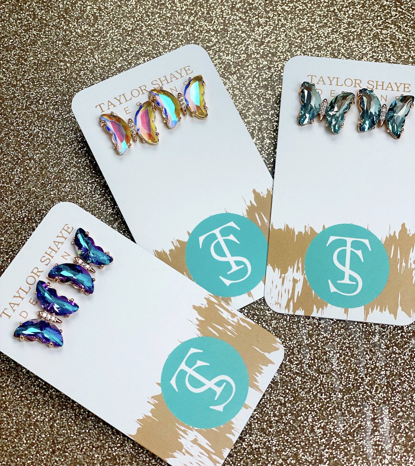 Crystal Butterfly Studs - Clear - Jewelry