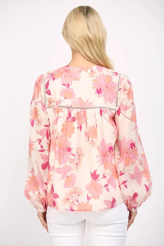 Denise Tassel Tie Blouse (Pink Multi) - Blouse