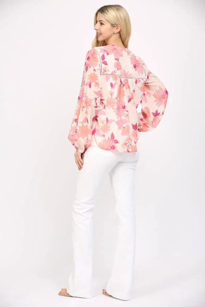 Denise Tassel Tie Blouse (Pink Multi) - Blouse