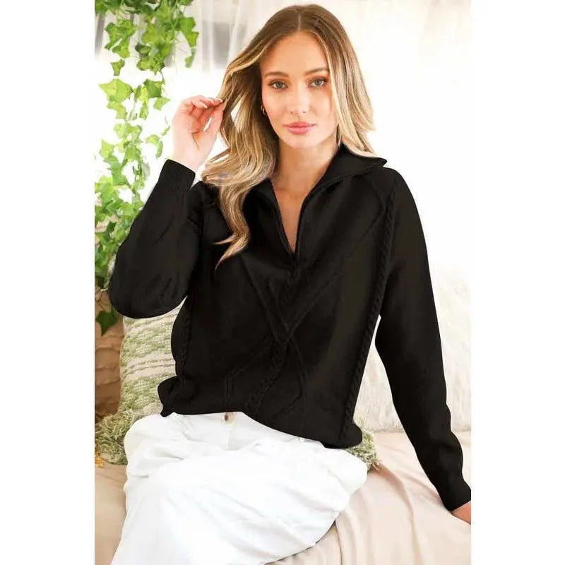 Elise Textured Sweater Top - S / BLACK - Sweaters