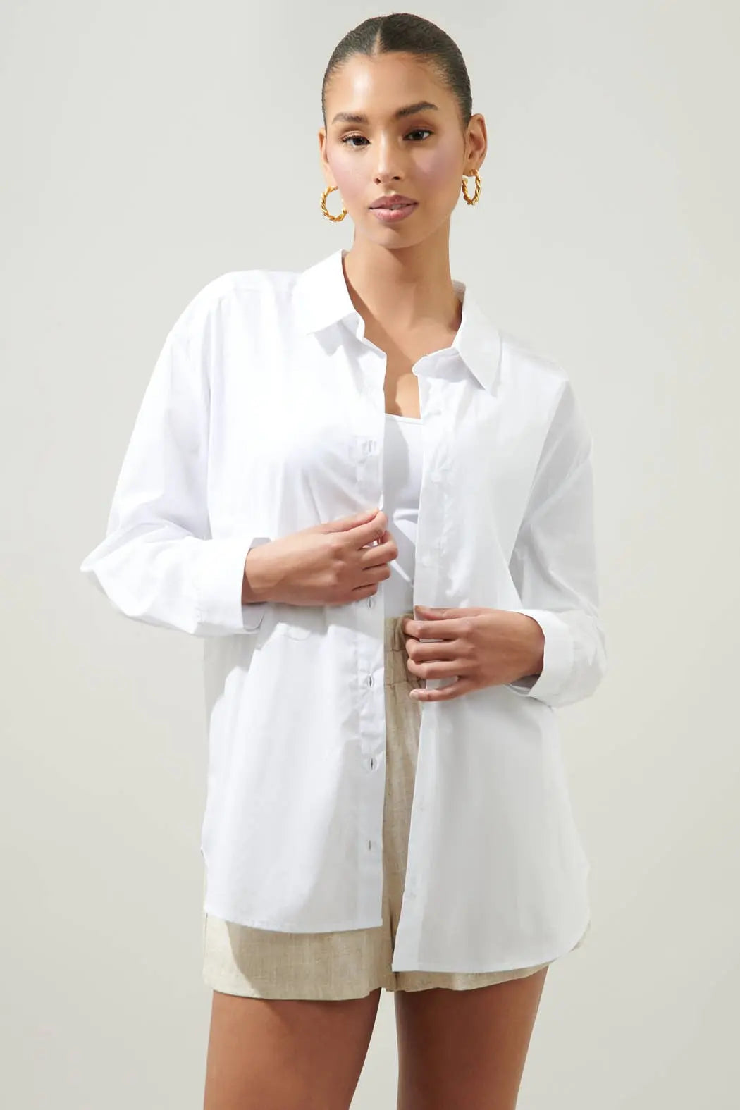 Elle Oversized Button-Down Shirt - White / M - Tops