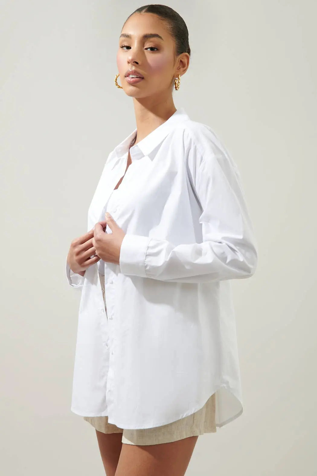 Elle Oversized Button-Down Shirt - Tops