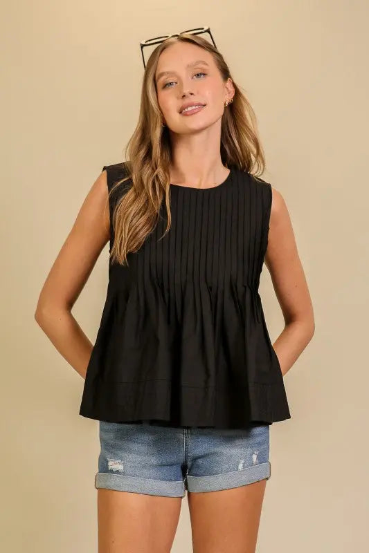 Emery Pleated Peplum Top - Tops