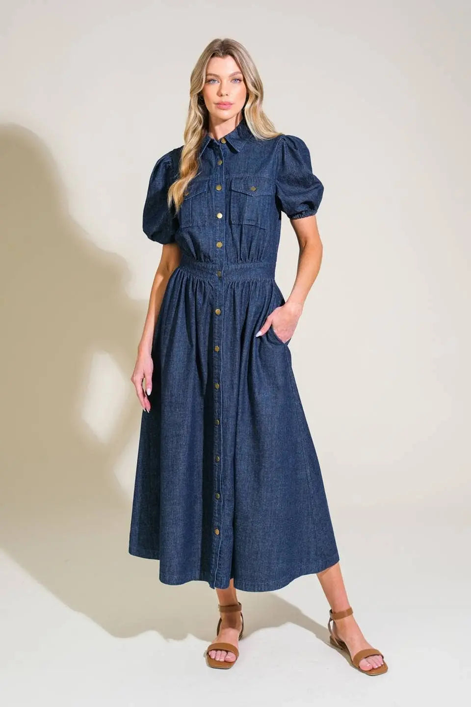Emery Washed Denim Midi Dress - Dresses