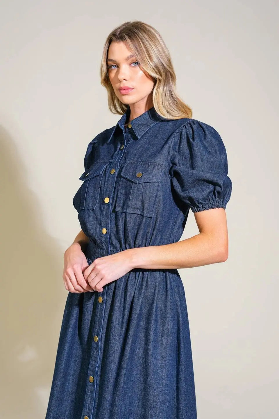 Emery Washed Denim Midi Dress - Dresses