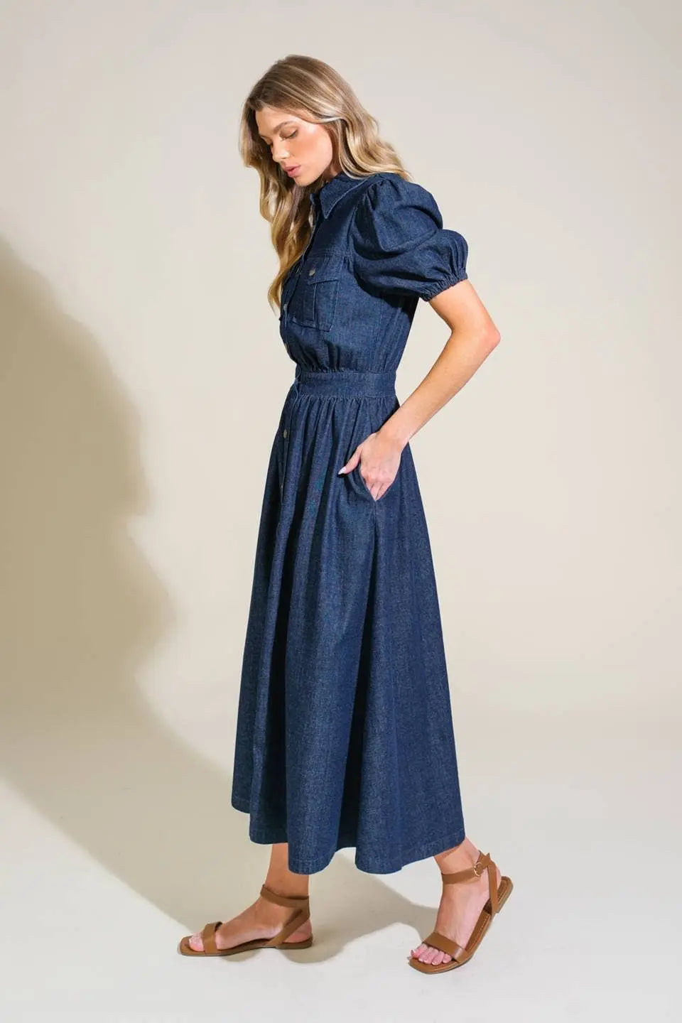 Emery Washed Denim Midi Dress - Dresses