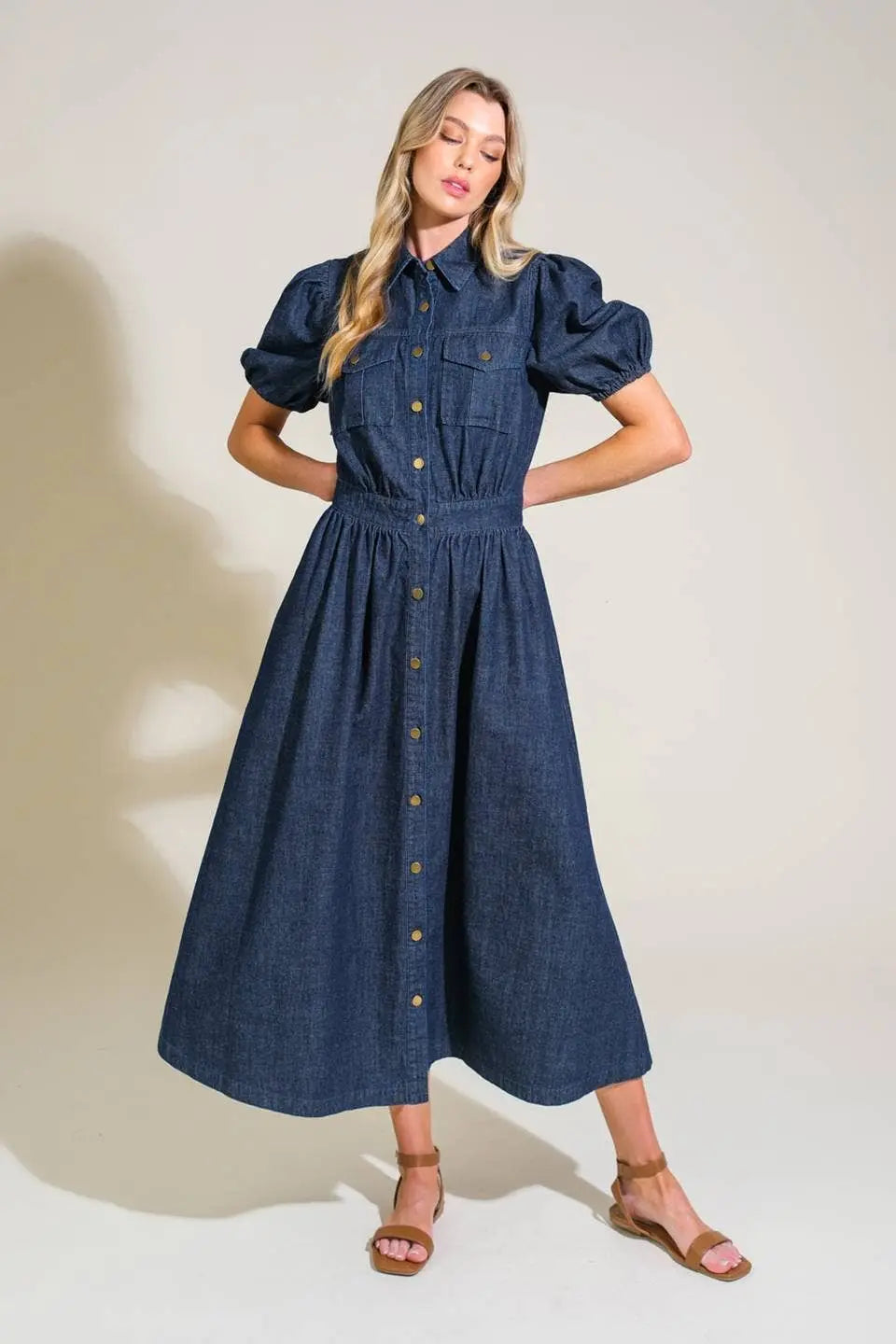 Emery Washed Denim Midi Dress - Dresses