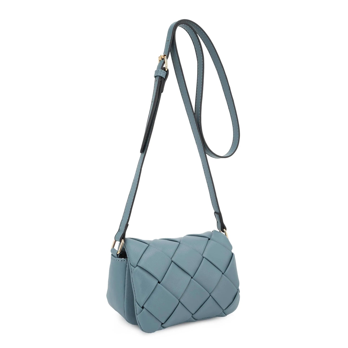 KAYLA+AVA Emily mini woven flap crossbody bag with adjustable strap and stylish design, perfect for everyday use