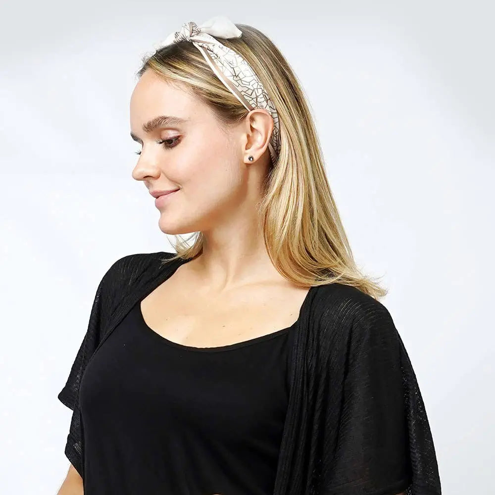 Geometric Print Satin Head Scarf - Scarves