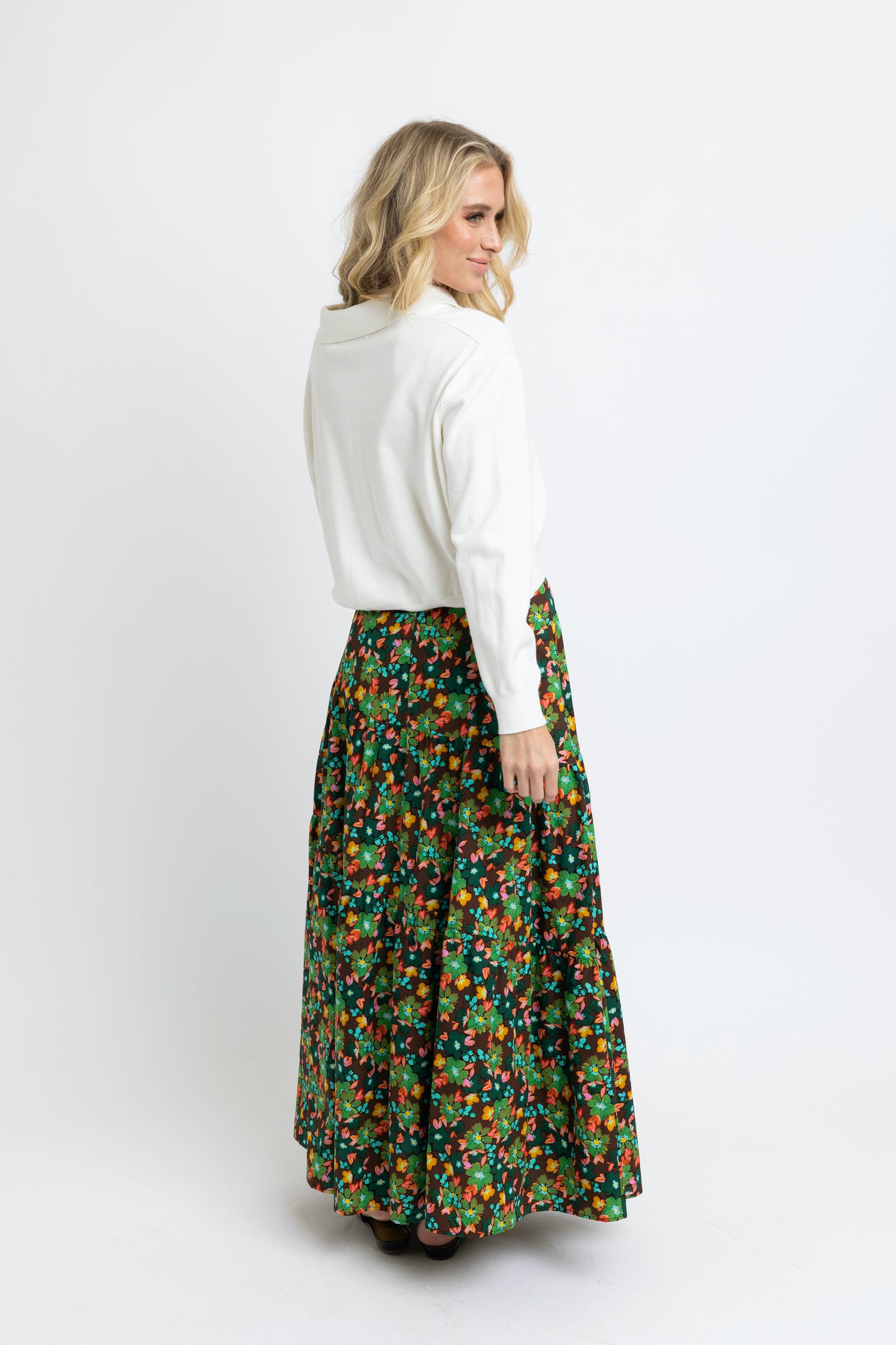 The Emilia Tie Waist Maxi Skirt (Autumn Floral) Karlie