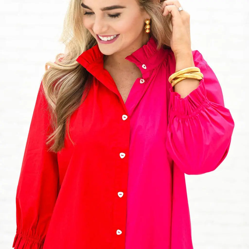 Kelsey Bold Contrast Tunic Dress (Red/Pink) - OS - Dresses