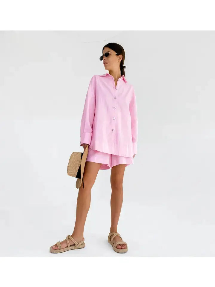 Ladies Leisure Button-Down Shorts Set - Loungewear