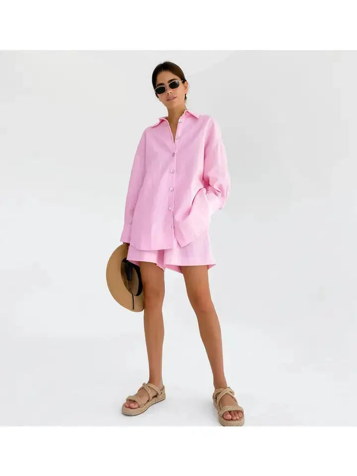 Ladies Leisure Button-Down Shorts Set - Loungewear