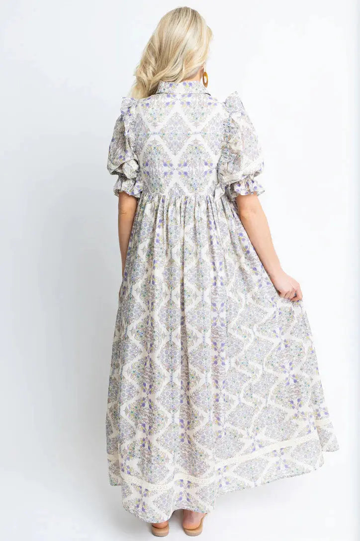 Lila Boho Floral Crochet Trim Maxi Dress - Dresses