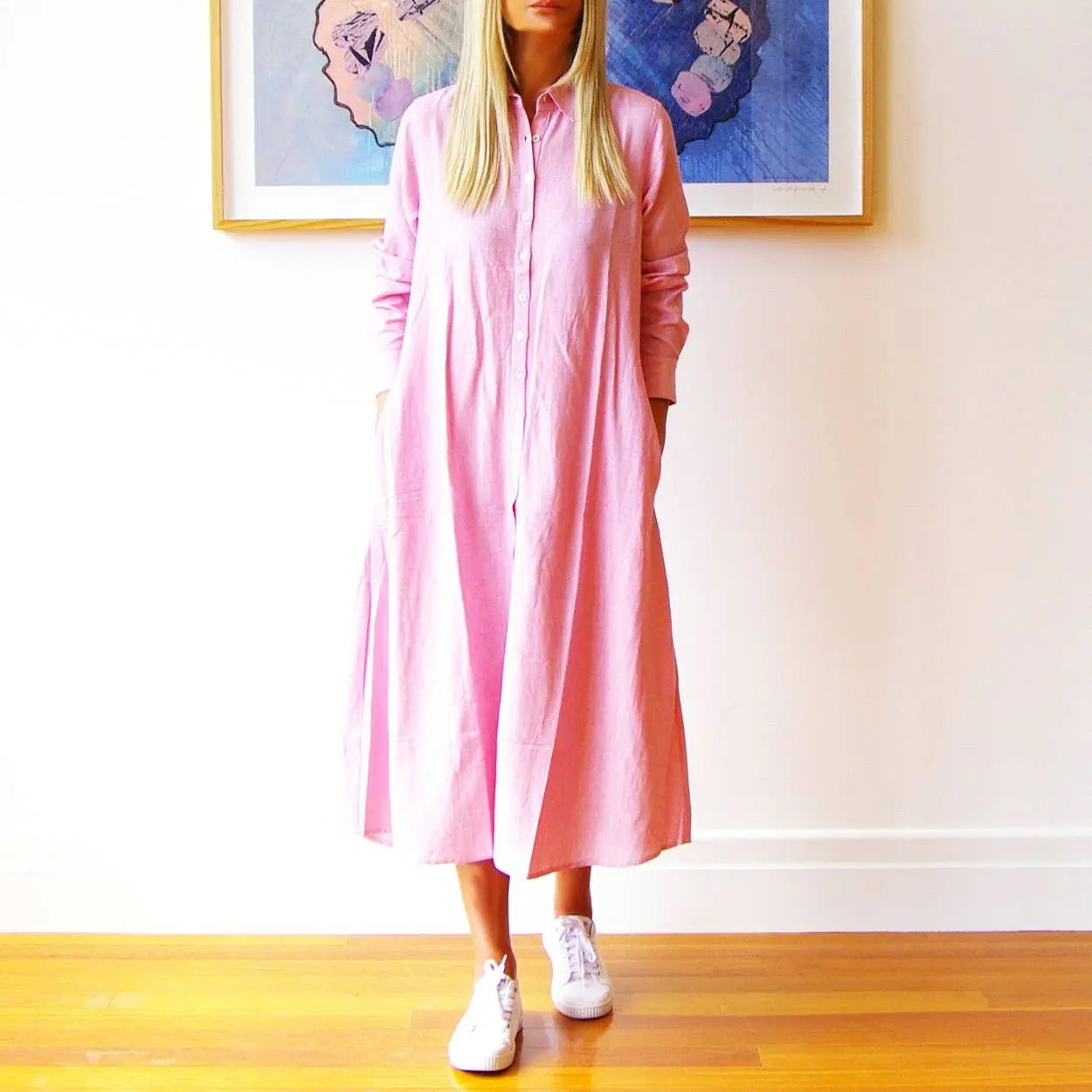 Lillie Fine Stripe Yarn-Dyed Dress - XS / Pink - Dresses
