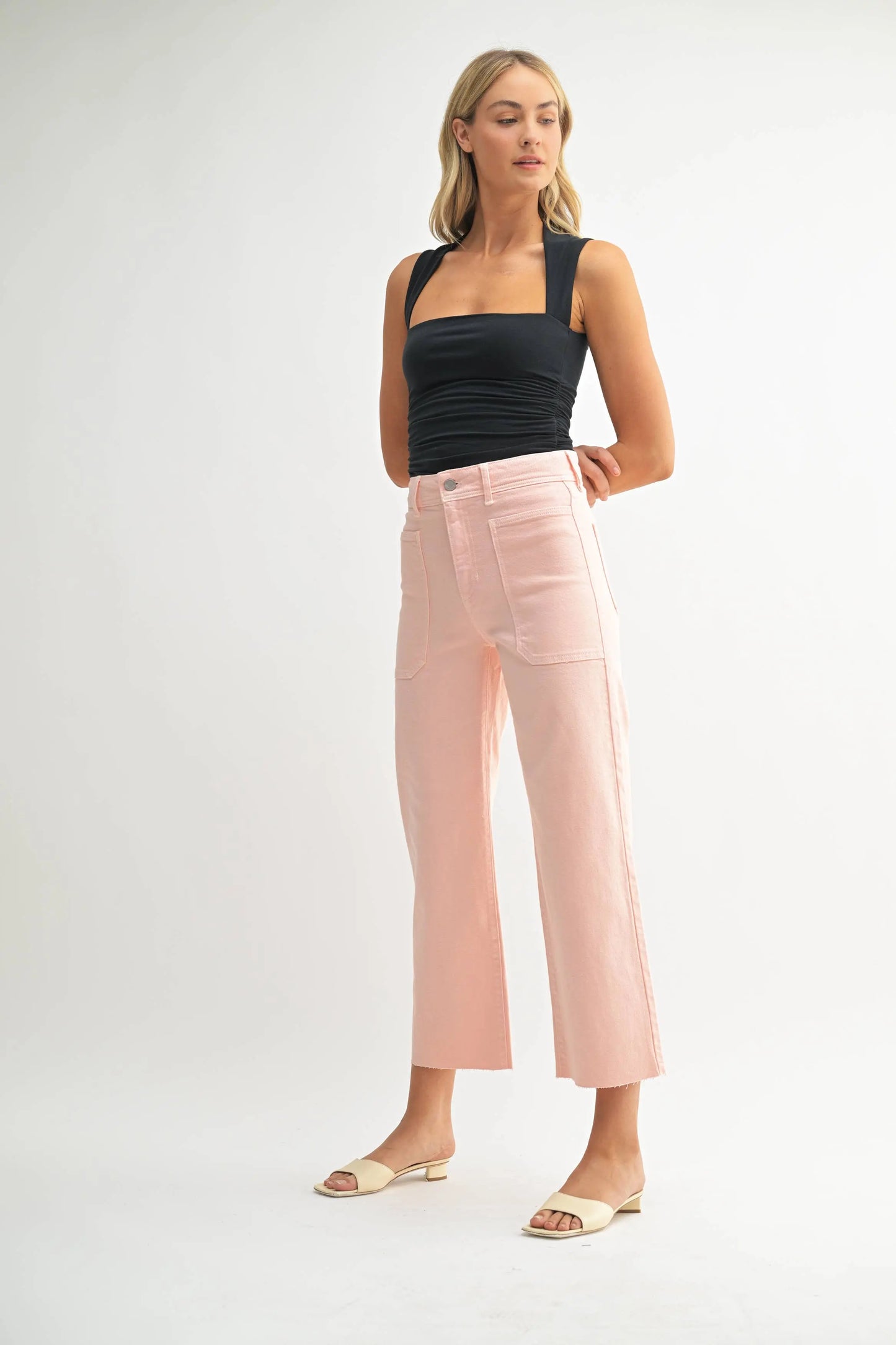 Peyton High Rise Utility Wide Leg Jeans – Peach - Bottoms