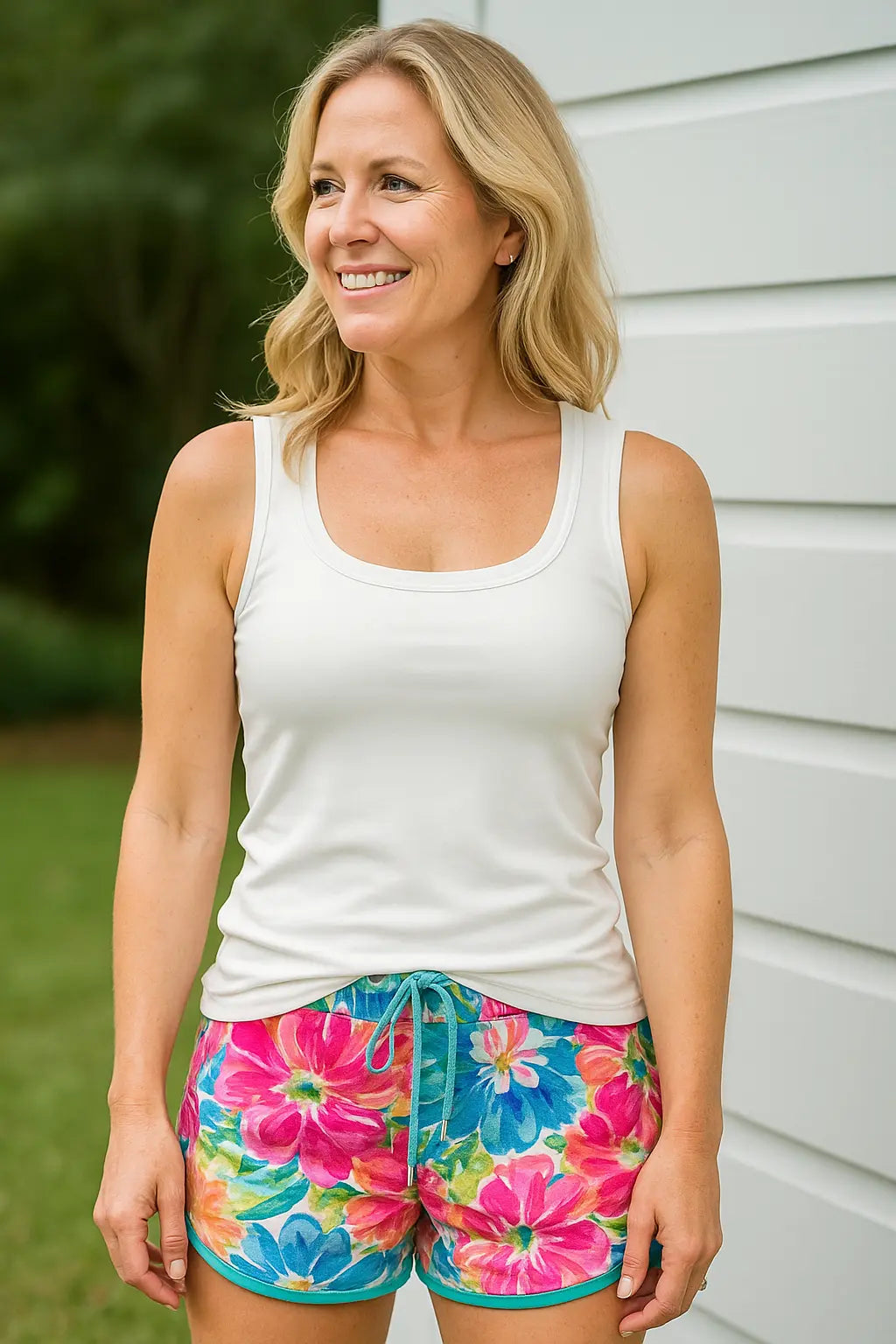 Queen-Anne Neck Cotton Blend Tank – White (Built-In Bra) - Alice & Elizabeth