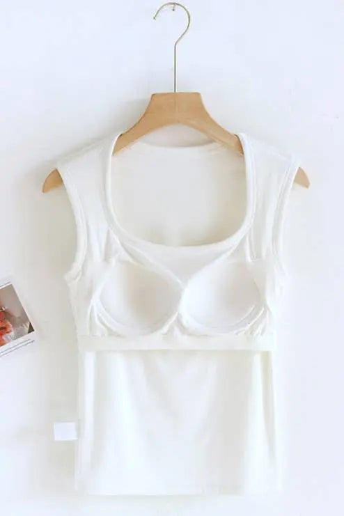 Queen-Anne Neck Cotton Blend Tank – White (Built-In Bra) - Alice & Elizabeth
