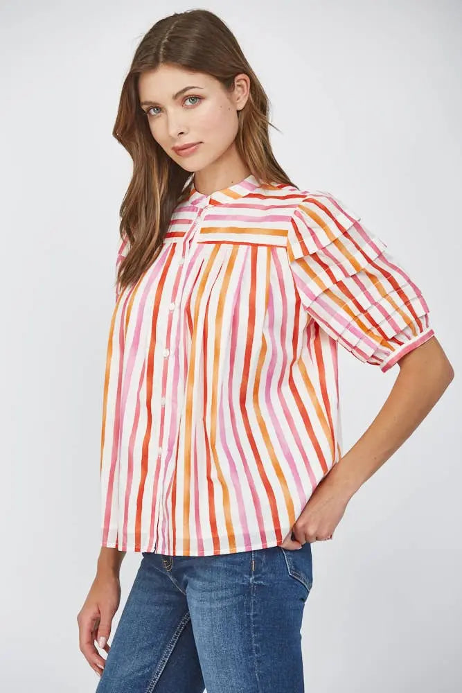 Stella Stripe Puff Sleeve Shirt - Tops