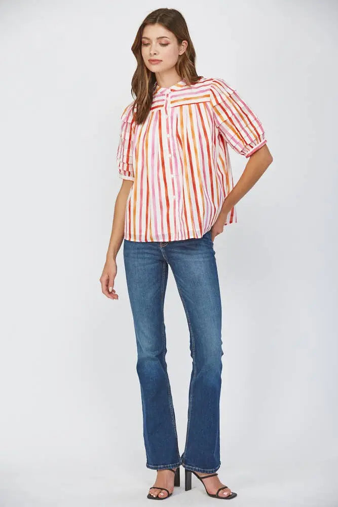 Stella Stripe Puff Sleeve Shirt - Tops
