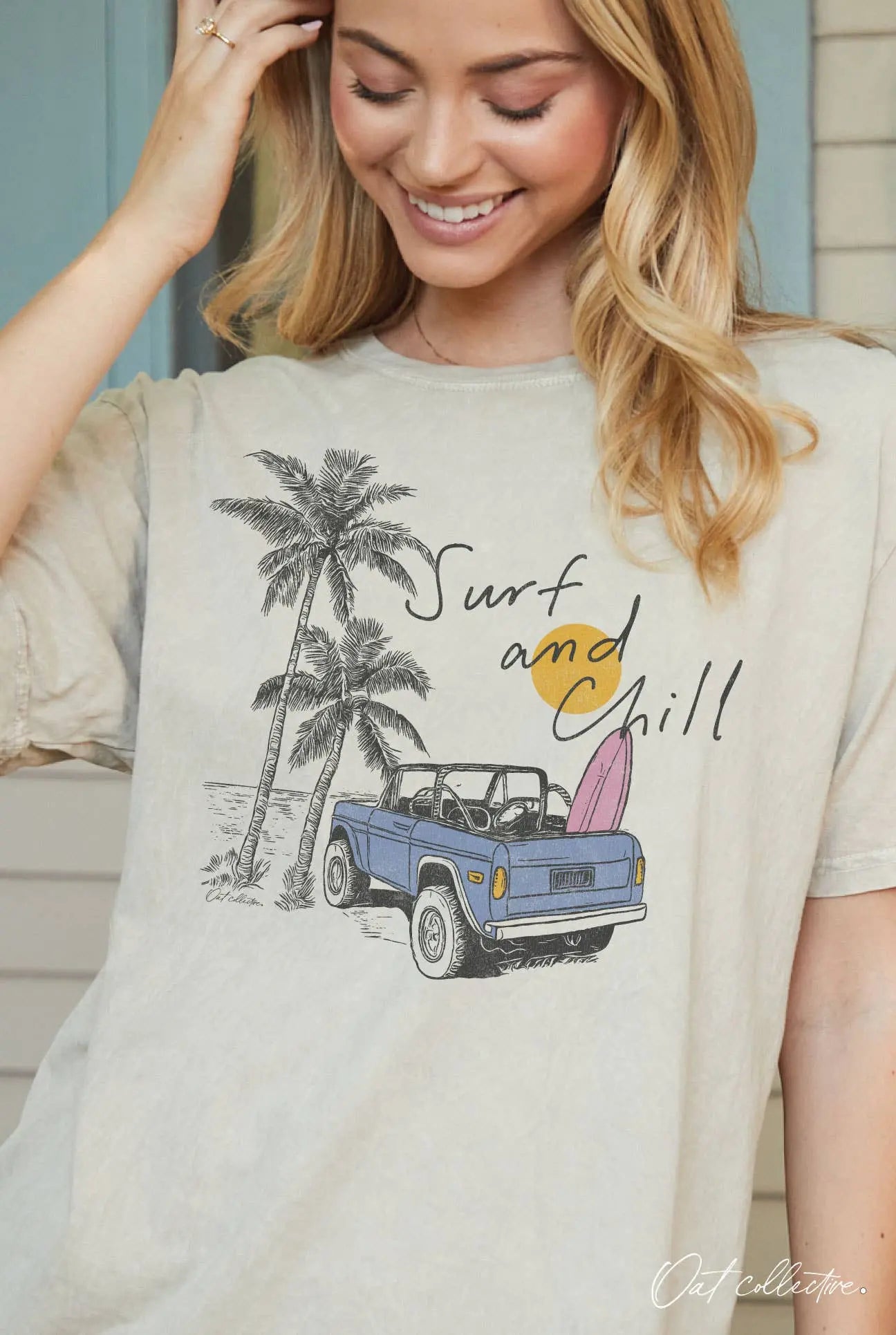Surf & Chill Oversized Graphic Tee - Tops