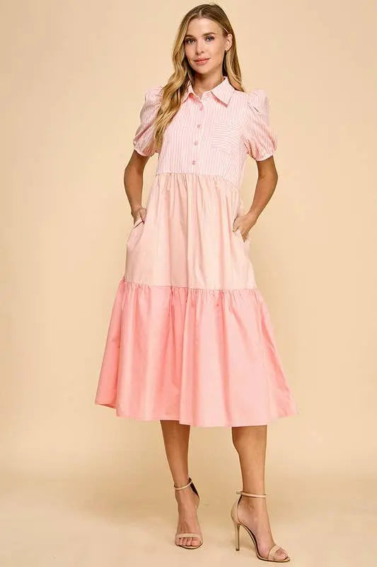 The Caroline Colorblock Shirt Dress - S - Dresses