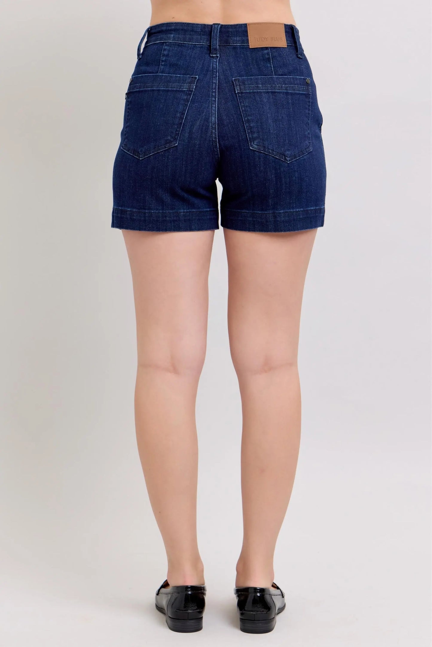 The Dani High-Waisted Denim Trouser Shorts - Shorts