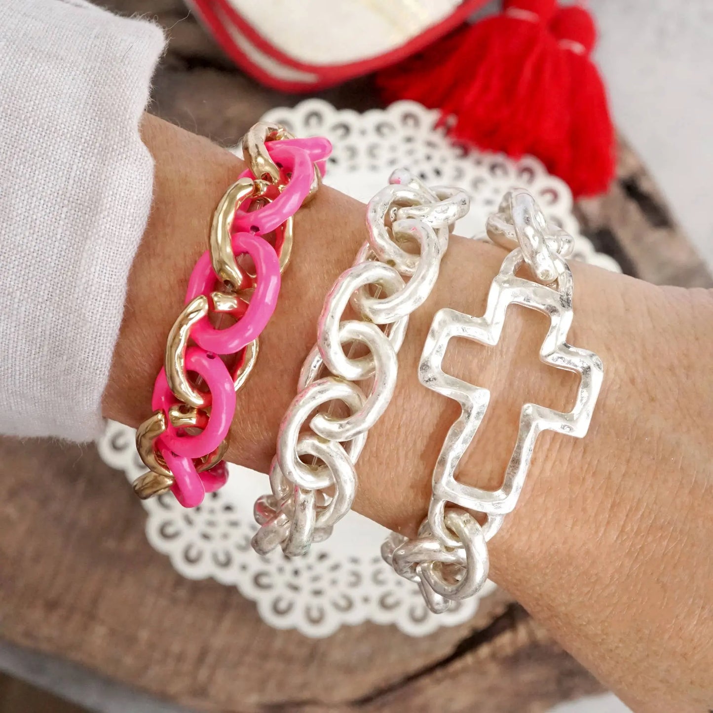 The Madeleine Chunky Cross Bracelet (Silver) - Jewelry