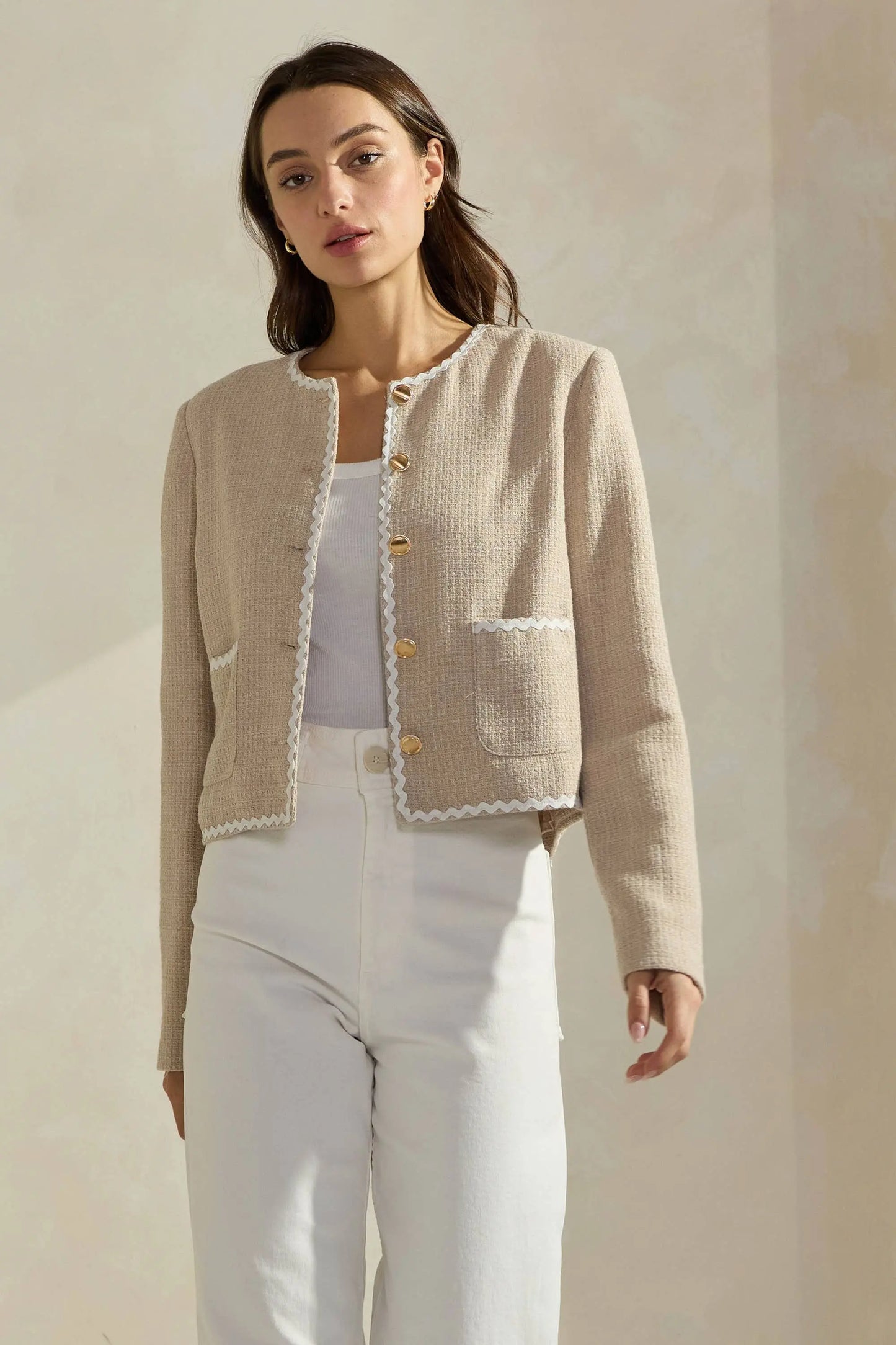 The Margot Contrast Trim Tweed Jacket - Jackets