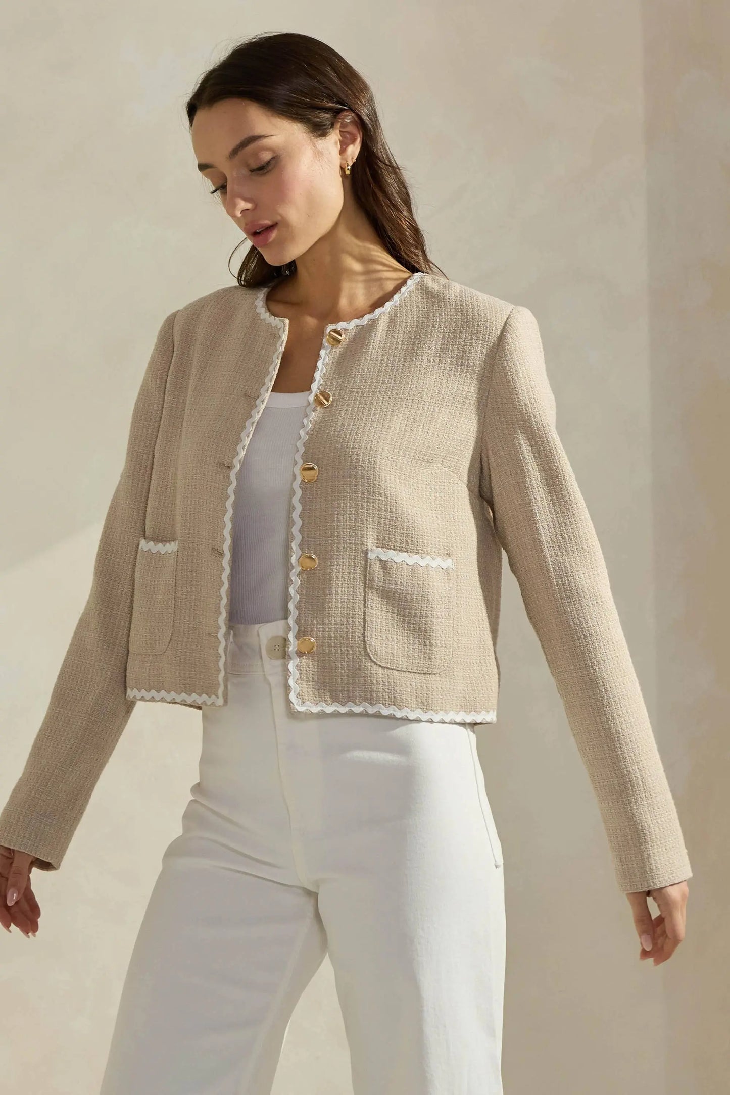 The Margot Contrast Trim Tweed Jacket - Jackets
