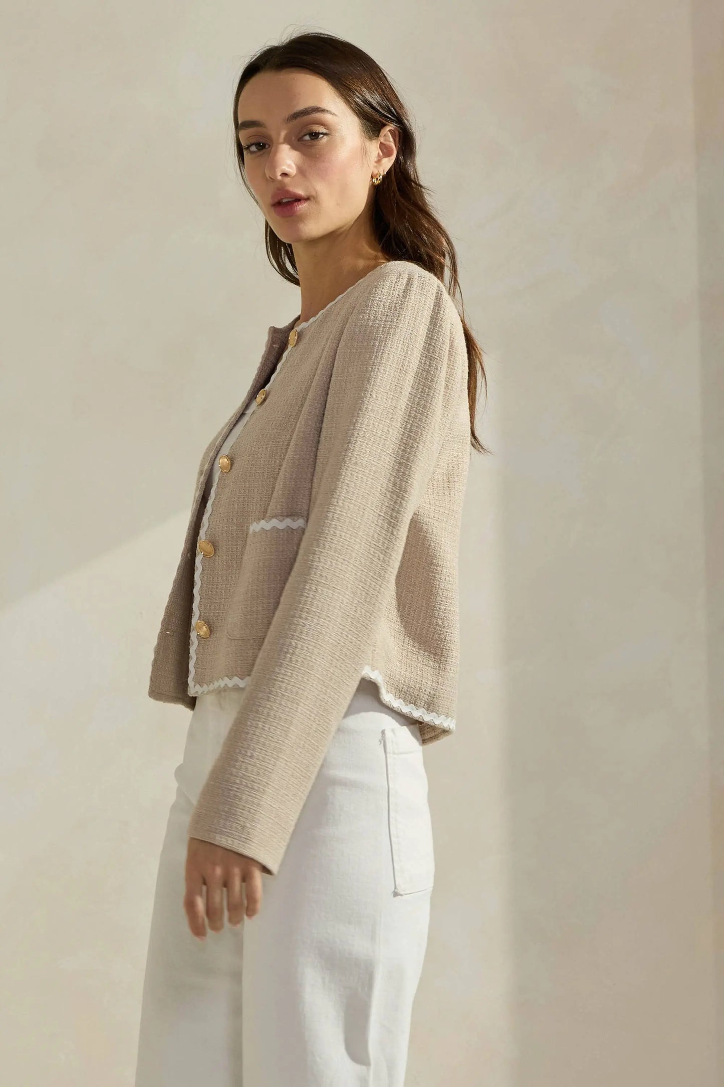 The Margot Contrast Trim Tweed Jacket - Jackets