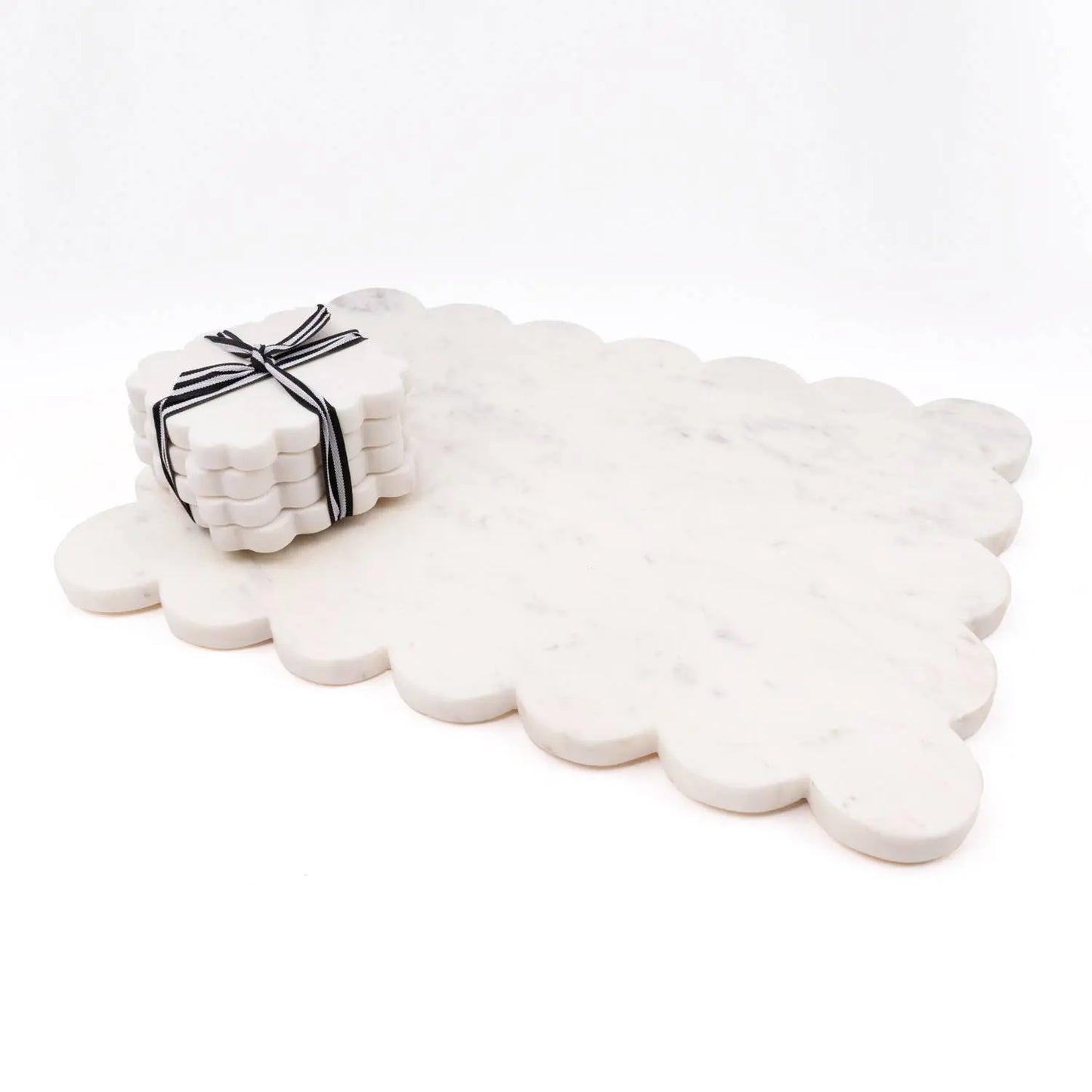 White Marble Scalloped Serving Board - Tabletop Decor