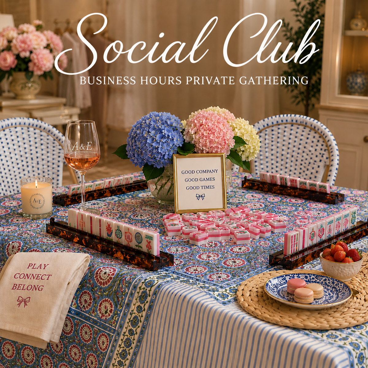 Social Club by Alice & Elizabeth for private gatherings, featuring a stylish interior with cozy seating and ambient lighting.