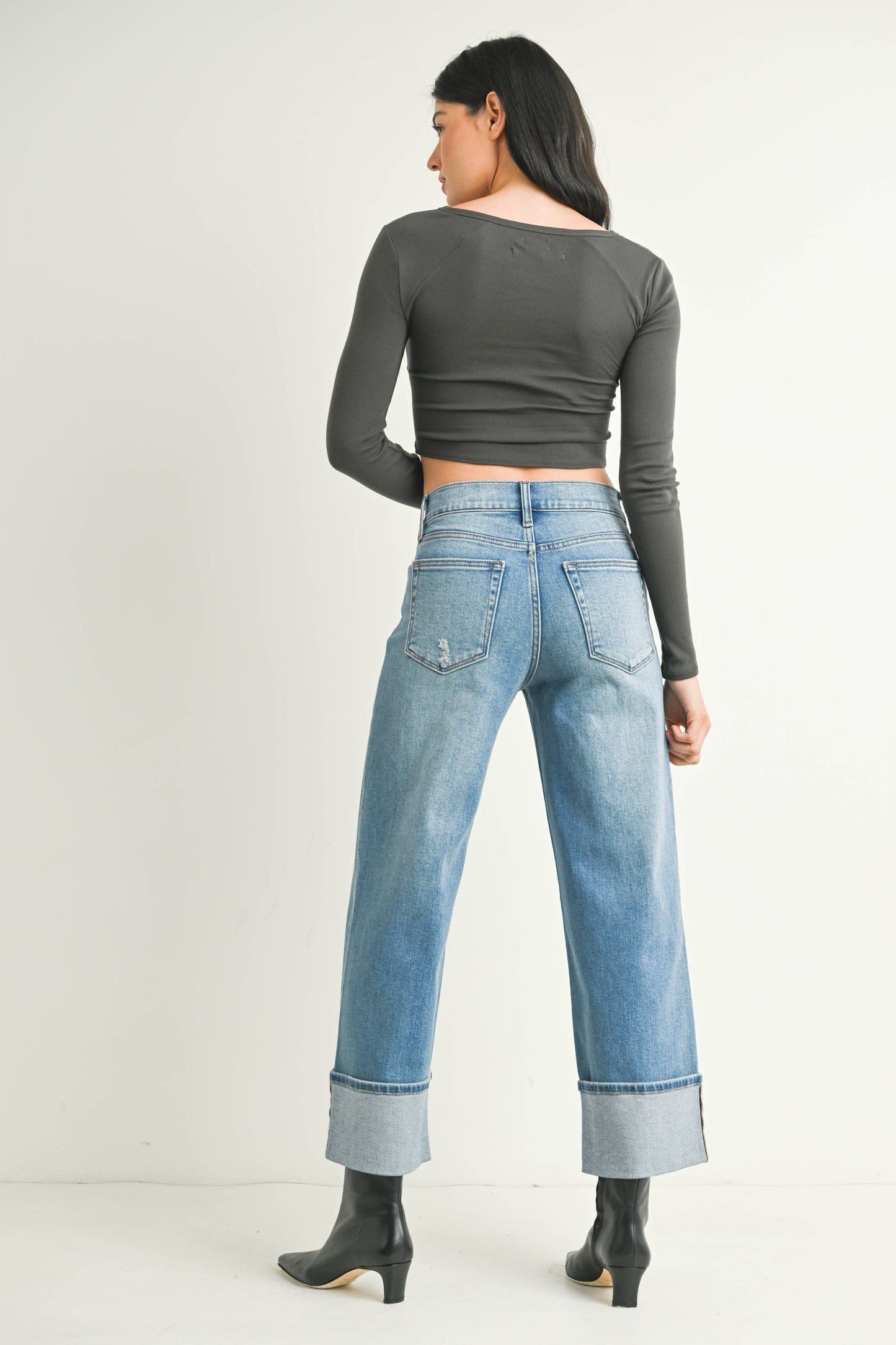 Piper Petite Cuffed Slim-Wide Jeans (Medium Wash)