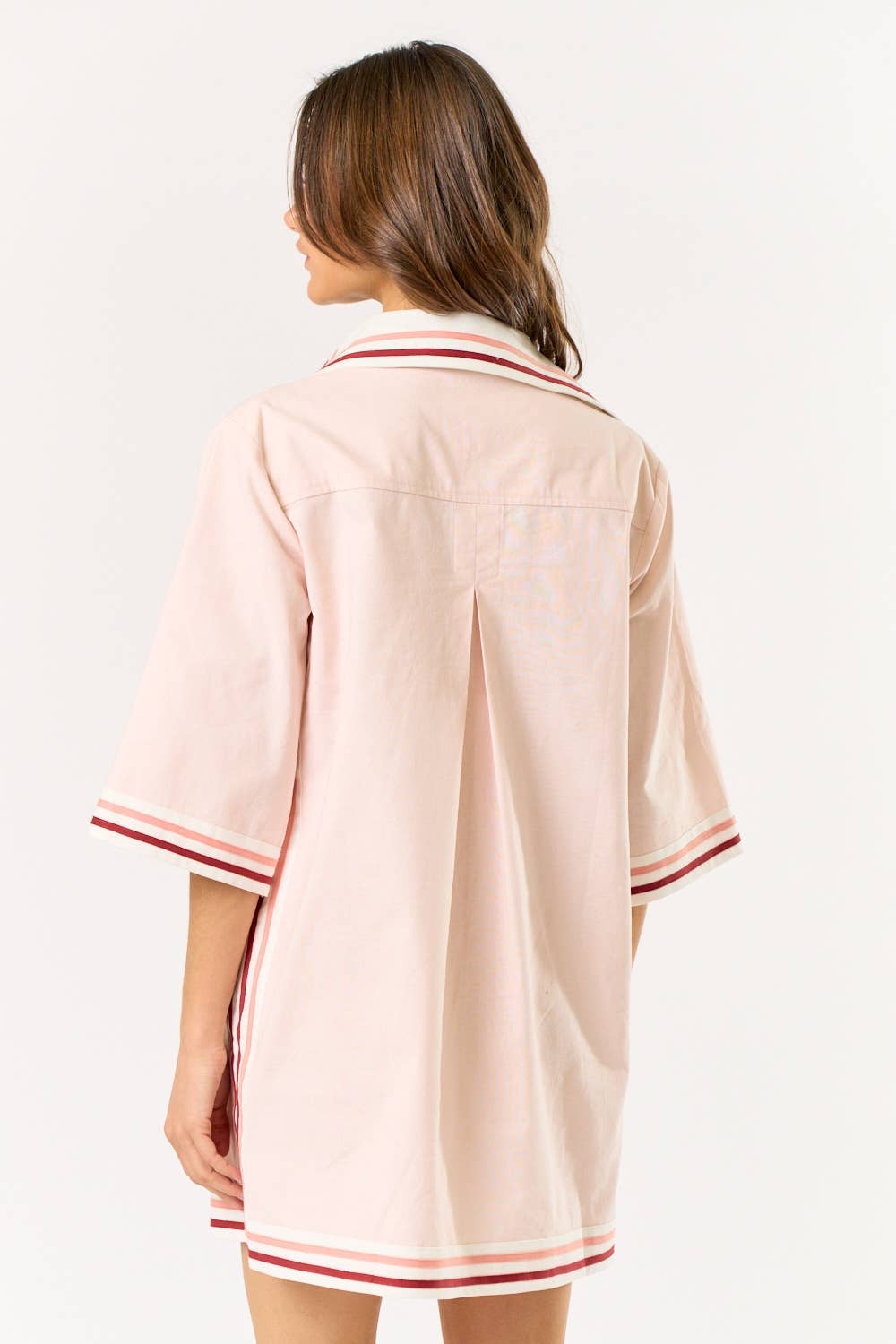 Lila Striped Collared Oversize Mini Dress (Light Pink)
