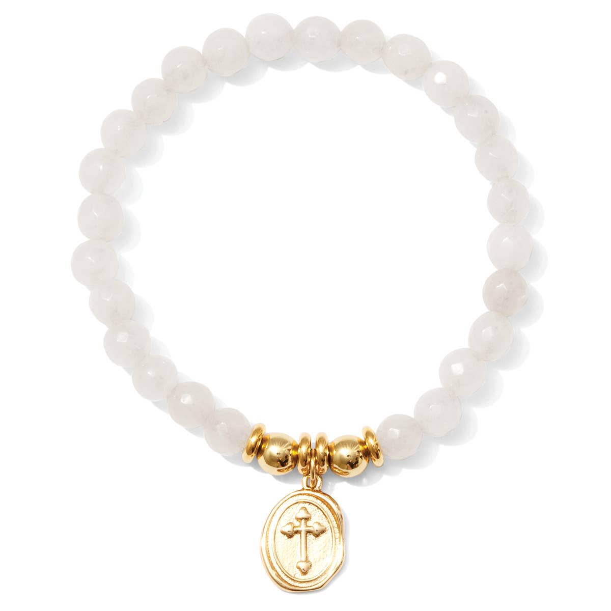 Stretch Stone Bracelet With Oval Cross Charm