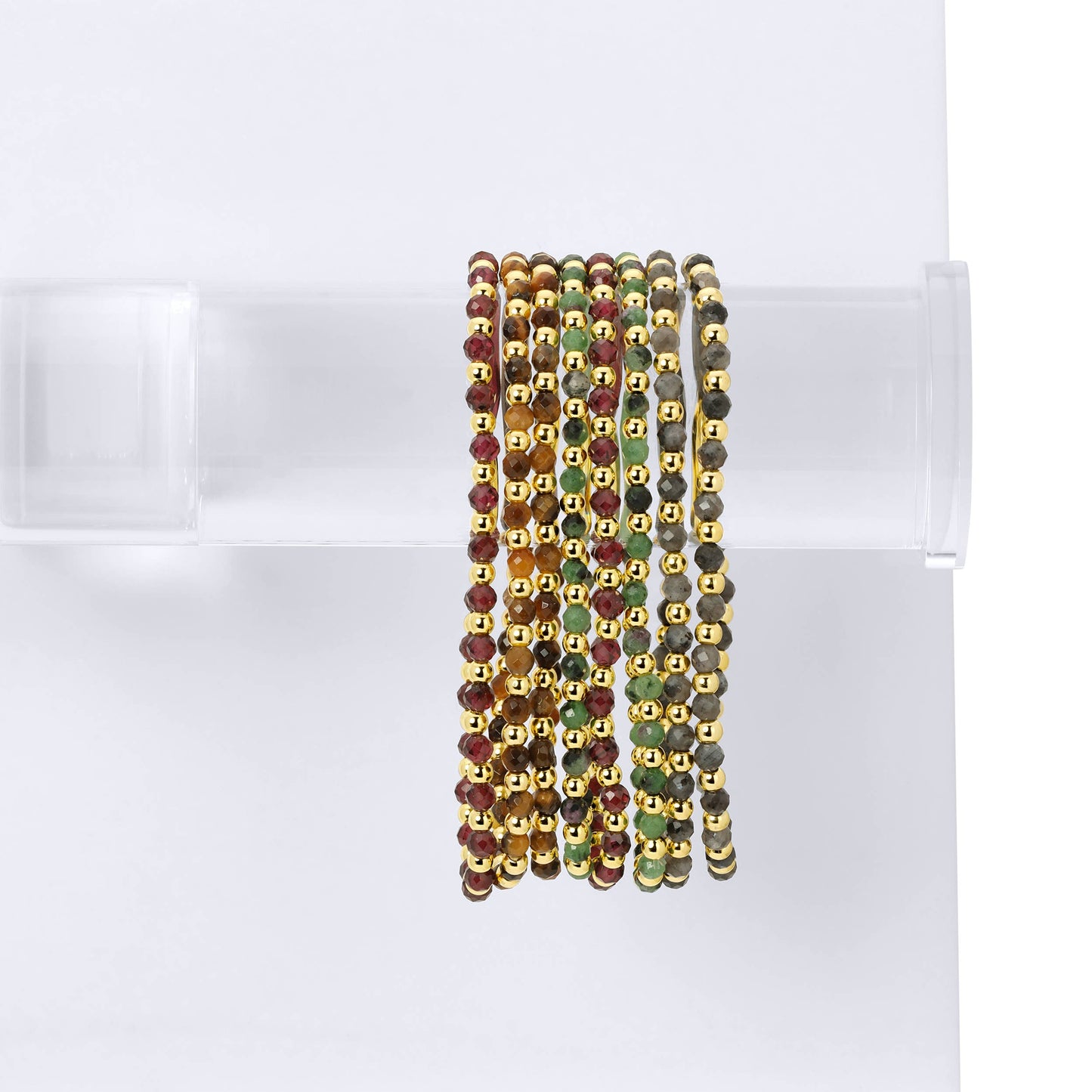 Bracelet Bar – Stretch Beaded w/ Stone Accents (Gold)