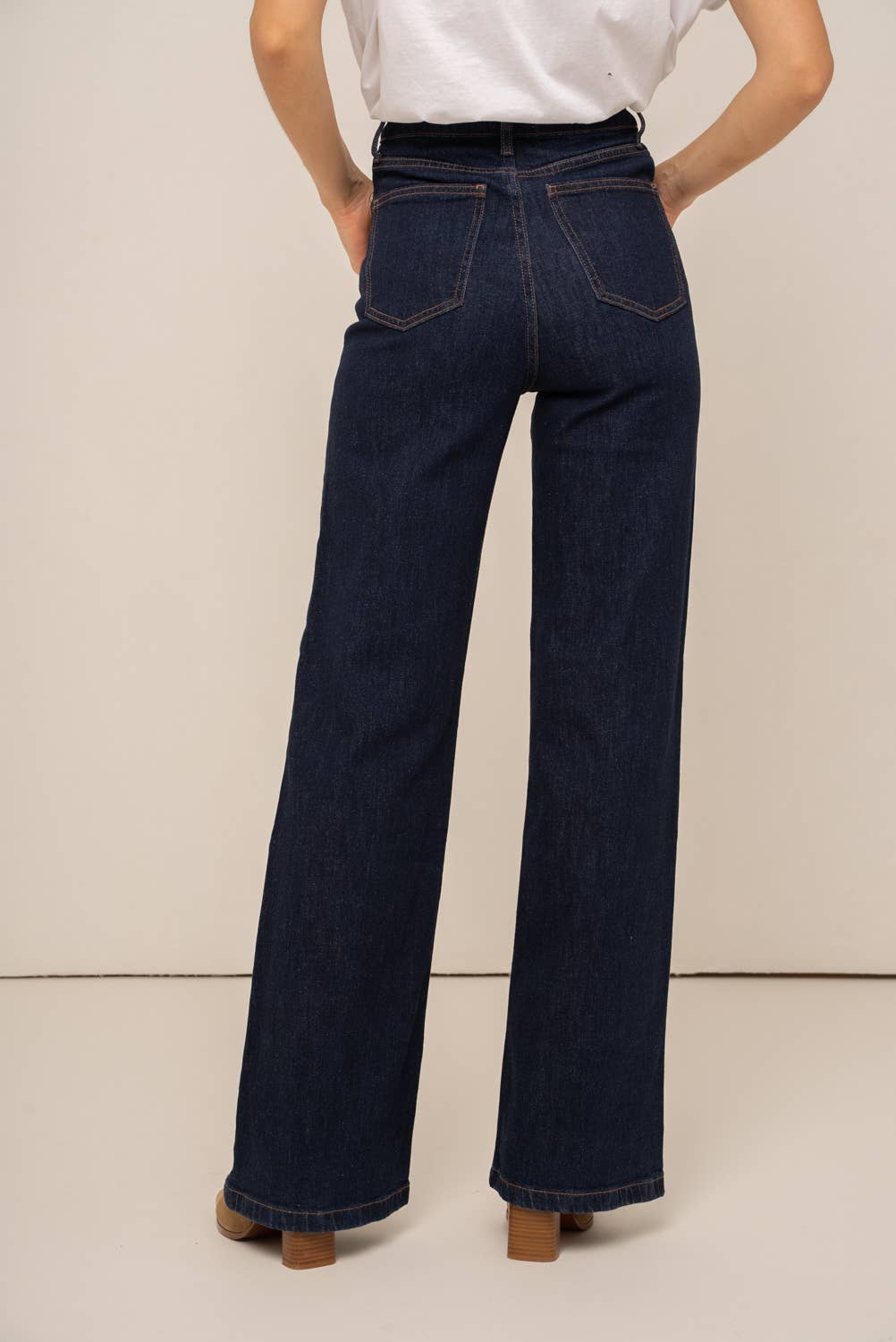 Oraije Paris Gabriel Wide Jeans, stylish blue denim bottoms with a relaxed fit and wide-leg design.