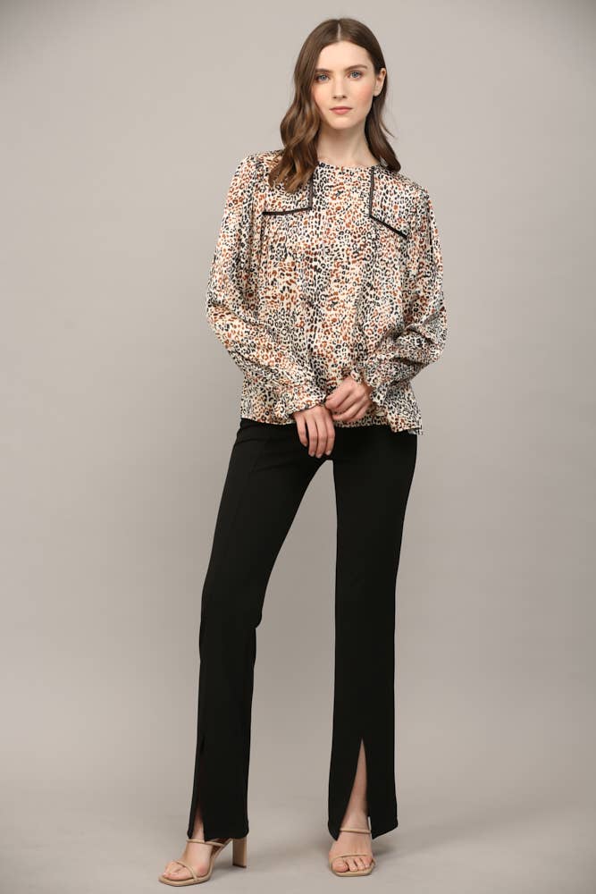 Esme Animal-Print Lace Peasant Blouse (Ivory Multi)