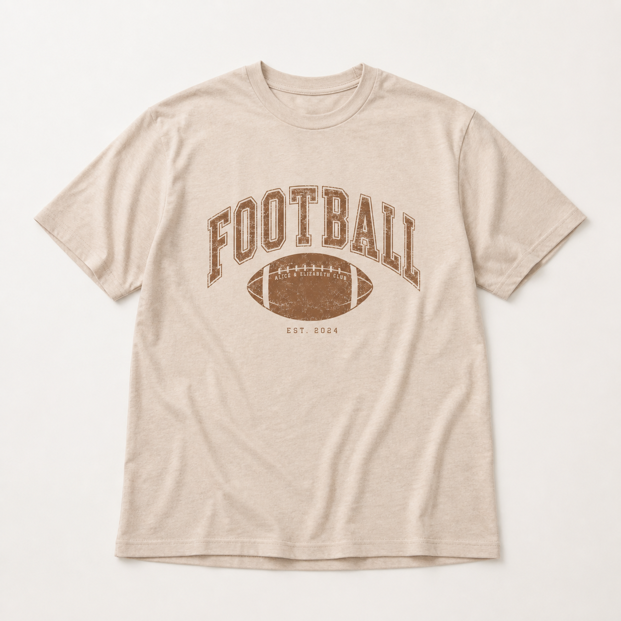 Alice & Elizabeth Football Tee in Cream, boutique flat-lay product view