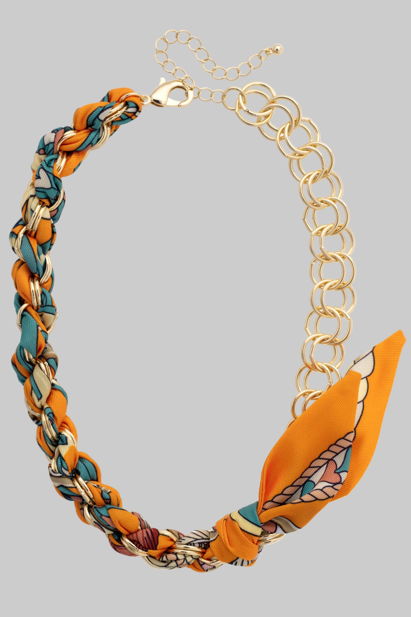 Colette Chain Scarf Necklace in Orange & Teal